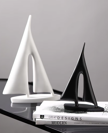 Minimalist Black & White Sailboat Decor - Minimalist Nautical Sculpture in Two Sizes for Home or Office