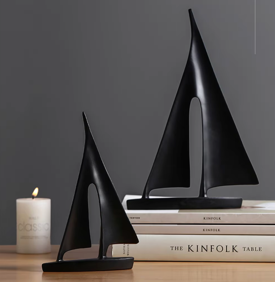 Minimalist Black & White Sailboat Decor - Minimalist Nautical Sculpture in Two Sizes for Home or Office