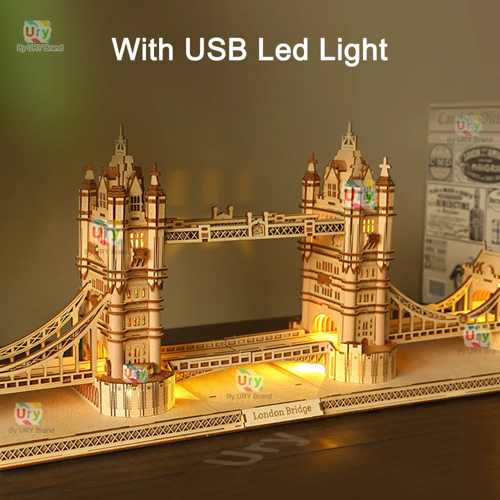 London Tower Bridge Model Kit – Handcrafted Wooden Landmark with LED Lights