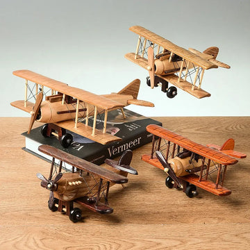Handcrafted Wooden Airplane Models – Retro Vintage Ornament | Ready-Made Decorative Toy Gift for Collectors & Aviation Enthusiasts