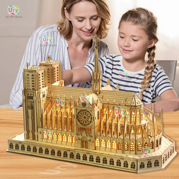 Notre Dame Cathedral Masterpiece Model Building Kit – 3D Wooden Puzzle with LED Lights | DIY Architectural Set for Adults & Collectors