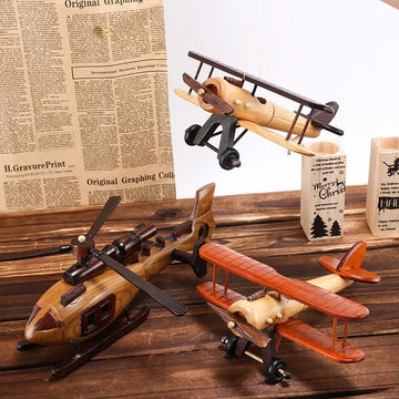 Handcrafted Retro Wooden Airplane & Helicopter Models – Vintage Aviation Decor & Gifts
