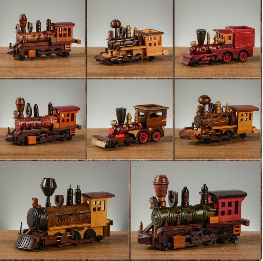 Handcrafted Wooden Steam Train Models – Vintage Locomotive Collectibles in Multiple Styles