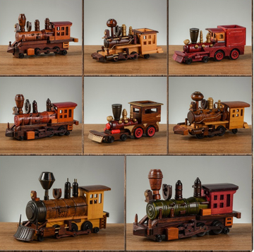 Handcrafted Wooden Steam Train Models – Vintage Locomotive Collectibles in Multiple Styles