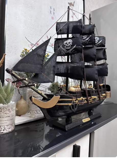 Black Pearl Pirate Ship Model – 46cm Handcrafted Wooden Display Ship (Pre-Assembled )