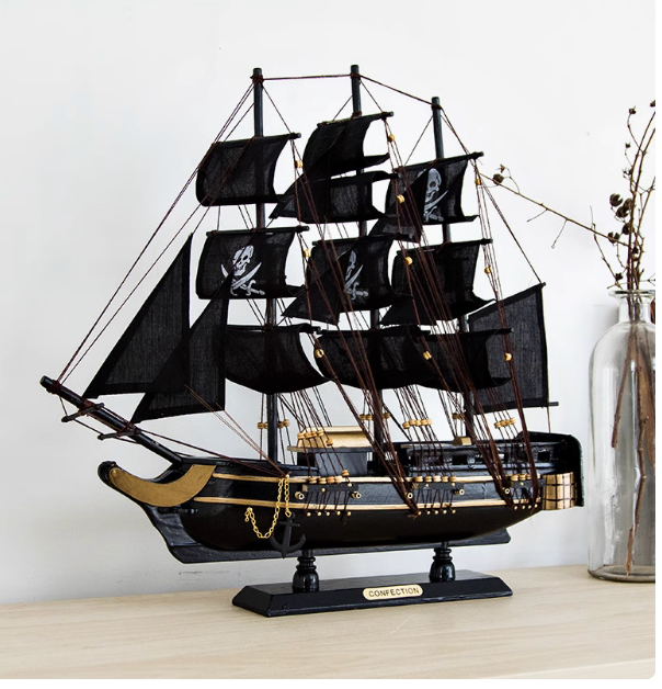 Black Pearl Pirate Ship Model – 46cm Handcrafted Wooden Display Ship (Pre-Assembled )