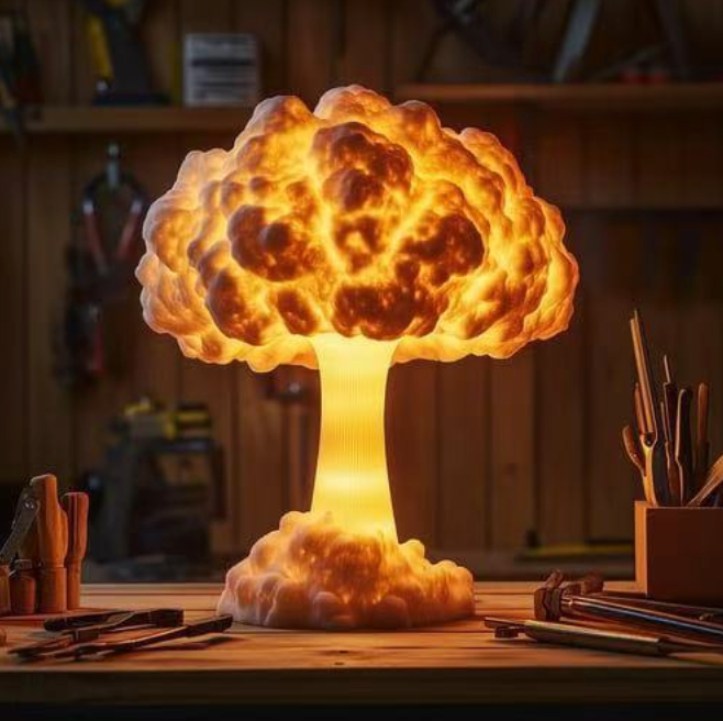 Handcrafted Mushroom Cloud Lamp – Unique Atomic Explosion Desk Light, Statement Home & Office Decor