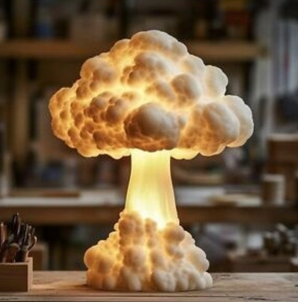 Handcrafted Mushroom Cloud Lamp – Unique Atomic Explosion Desk Light, Statement Home & Office Decor